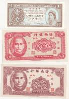 Kína / Hainan Bank 1949. 2c + 5c + Hongkong 1971-1981. 1c T:I,I- China / Hainan Bank 1949. 2 Cents + 5 Cents + Hong Kong 1971-1981. 1 Cent C:UNC,AU