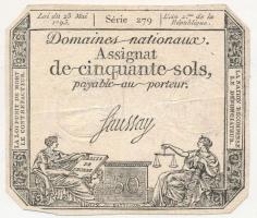 Franciaország 1793. 50s Assignata vízjellel és szárazpecséttel T:III  France 1793. 50 Sols Assignat with watermark and embossed stamp C:F  Krause A70