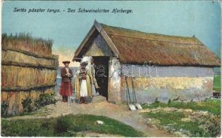 1925 Hortobágy, Sertés pásztor tanya, lapátok, magyar folklór (EK)