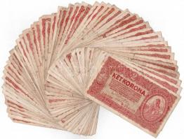 72db-os vegyes magyar korona bankjegy tétel 1920-ból + Cegléd 1919. 1K T:III-IV