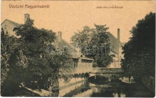 1907 Magyaróvár, Mosonmagyaróvár; Lajta vize a kávéházzal, híd. W. L. (?) 2172. Pingitzer Ignác kiadása