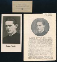 Kaszap István (1916-1935) jezsuita novícius szerzetesi ruhaereklyéje, egy őt ábrázoló kép, és egy róla szóló prospektus, összesen 3 db.