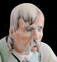 Zsolnay nagyméretű kézzel festett porcelán szalonnázó juhász szobor, jelzett, hibátlan, 34x15x22 cm