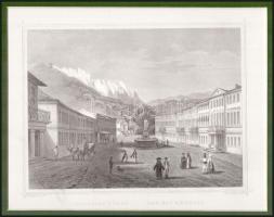 cca 1840 Ludwig Rohbock (1820-1883)- G.Heisinger: A Mehádiai fürdő, acélmetszet, javított paszpartub...