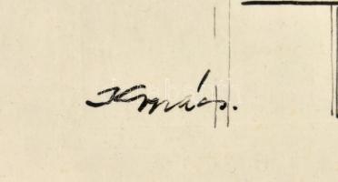 Krnács Ágota (1976-): Kalapos hölgy. Akvarell, tus, papír, jelzett. Üvegezett, sérült (repedt) klips...