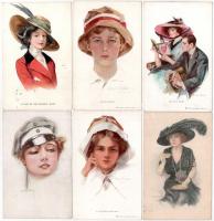 12 db RÉGI motívum képeslap: amerikai kalapos hölgyek / 12 pre-1945 motive postcards: American art, lady with hat
