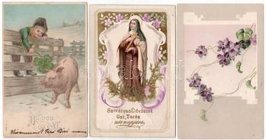 15 db RÉGI motívum képeslap: dombornyomott litho üdvözlő / 15 pre-1945 motive postcards: embossed li...