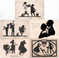 22 db RÉGI motívum képeslap: sziluettes művész, sok szignós / 22 pre-1945 motive postcards: silhouet...