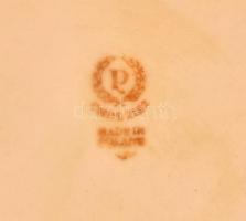 Chodzież lengyel porcelán bonbonier, matricás, kopásokkal, jelzett, m: 5,5 cm, d: 11 cm