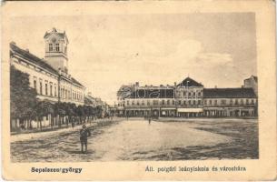 1918 Sepsiszentgyörgy, Sfantu Gheorghe; Állami polgári leányiskola, városháza, üzlet / girl school, town hall, shop (EK)