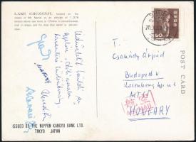 1963 Matura Mihály birkózó, edző és társai által aláírt képeslap Japánból.