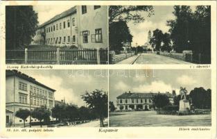 1941 Kapuvár, M. kir. áll. polgári iskola, hősök emlékműve, új út, Herceg Eszterházy kastély (EK)