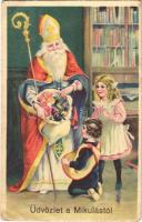 Üdvözlet a Mikulástól / Saint Nicholas, greeting, litho (EK)
