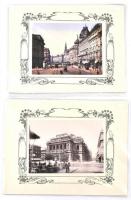 2 db Budapest témájú régi fotó modern nyomata, díszes kartonon: Blaha Lujza tér, Operaház (Andrássy út), 16x22 cm, 16x23 cm