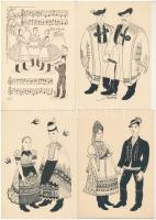 10 db MODERN folklór motívum képeslap, Pekáry István szignóval / 10 modern folklore motive postcards, signed by Pekáry