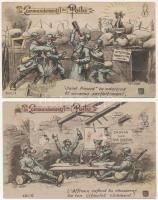 2 db RÉGI francia katonai motívum képeslap / 2 pre-1945 French military art motive postcards
