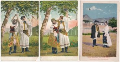 3 db RÉGI folklór motívum képeslap / 3 pre-1945 folklore motive postcards