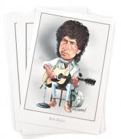 Don Howard's rock and jazz caricatures, Jimi Hendrix, B. B. King, Buddy Holly, Simon and Garfun...