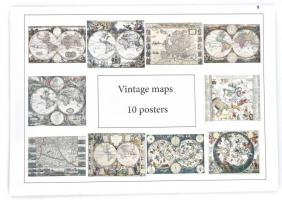 Vintage maps, 10 poszter, modern nyomat, 46x32 cm