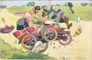 1906 Automobile accident, humour. B.K.W.I. 574-1. s: Fritz Schönpflug