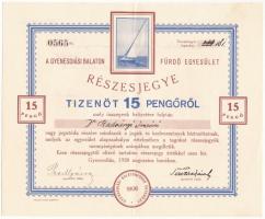 Gyenesdiás 1928. "Gyenesdiási Balaton Fürdő Egyesület" részesjegye 15P-ről bélyegzéssel T:II-