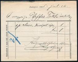 1905 Láng Ignácz Bp., cipőraktár, számolócédula, hátoldalán szecessziós, német-magyar nyelvű reklámm...