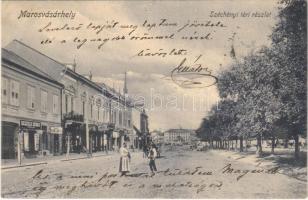 1905 Marosvásárhely, Targu Mures; Széchenyi tér, Székely Dénes cipész üzlete, bútorraktár, piac / square, market, shops