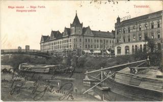 1913 Temesvár, Timisoara; Béga részlet, Horgony palota, halászbárkák / riverside, hotel palace, fishing boats