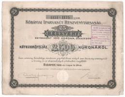 Budapest 1922. "Kőbányai Iparvasút Részvénytársaság" részvénye (3xklf), 100K-ról, 1000K-ró...