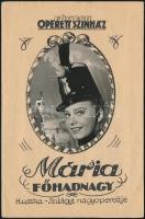 cca 1940 Szelecky Zita mint Mária főhadnagy, fotó, a Fővárosi Operettszínház reklámlapjára ragasztva, 13,5x8,5 cm