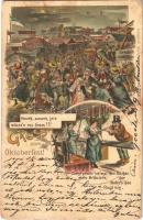 1900 Gruss vom Oktoberfest! / German beer festival, Art Nouveau, humour, litho (tear)