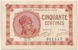 Franciaország / Párizsi Kereskedelmi Kamara 1920. 50c szükségpénz T:III France / Chambre de Commerce de Paris 1920. 50 Centimes necessity note C:F