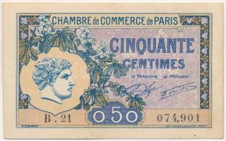 Franciaország / Párizs 1922. Párizsi Kereskedelmi Kamara 50c szükségpénz T:II- France / Paris 1922. Chambre de Commerce de Paris 50 Centimes necessity note C:VF