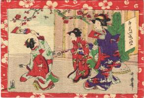 1900 Japanese art postcard, geishas
