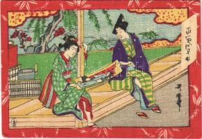 1900 Japanese art postcard, geishas (Rb)