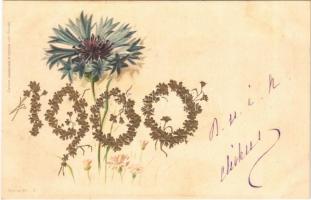 1900 New Year greeting. Wezel & Naumann Emb. floral, litho