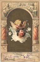 1900 Angels. Art Nouveau, litho greeting (Rb)