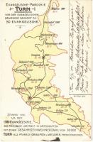 1901 Evangelische-Parochie Turn vor der evangelischen Bewegung bekannt ca: 50 Evangelishe / map of cities with Lutheran residents near Turn (Trnovany, Teplice). Karl Göhler (EK)