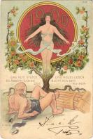 1900 Das alte stürzt, es ändert sich die Zeit und neues Leben blüht aus den Ruinen / Art Nouveau, erotic lady. litho s: J. v. Kulas