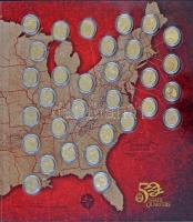 Amerikai Egyesült Államok 1999-2008. 1/4$ Cu-Ni 50 Állam (50xklf) teljes sorozat, az érmék aranyozva, nagyalakú az Egyesült Államok térképét ábrázoló karton berakóban T:1-,2 USA 1999-2008. 1/4 Dollar Cu-Ni 50 States Quarters (50xdiff) full set, gold plated coins in custom made cardboard binder depicting the map of the USA C:AU