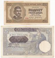 Szerbia 1941. 100D + 1942. 50D T:III Serbia 1941. 100 Dinara + 1942. 50 Dinara C:F