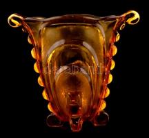 Borostyán sárga üveg váza. Formába öntött, anyagában színezett, hibátlan 17 cm