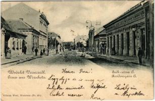 1901 Versec, Werschetz, Vrsac; Szék utca, Hotel Paris szálloda, üzlet. Wilhelm Wettl No. 69. / Residenzgasse / street view, hotel, shops (fl)