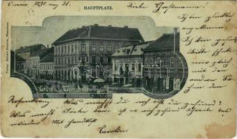 1898 Versec, Werschetz, Vrsac; Fő tér, Lövenstein és Bruder Walke üzlete / Hauptplatz / main square, shops (EK)