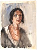 Élesdy István (1912-1987): Fiatal hölgy portréja. Akvarell, papír, jelzett. 48x36 cm