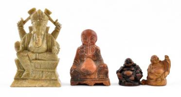 4 db ázsiai szobrocska, 5 cm és 12 cm közötti méretekben, kis kopásokkal, lepattanásokkal