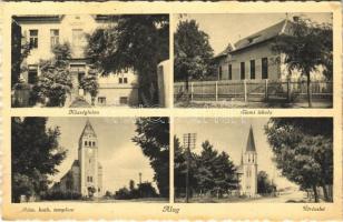 1941 Dunakeszi, Dunakeszi-Alag; Községháza, Elemi iskola, Római katolikus templom, út, Evangélikus templom