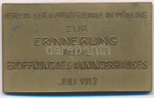 Ausztria 1912. Mödlingi Természetbarát Egylet - Az Anningerhaus megnyitójára Br emlékérem (49x29mm) T:1- Austria 1912. Friends of Nature Mödling - Opening of the Anningerhaus Br commemorative medal (49x29mm) C:AU