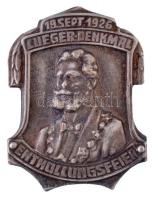 Ausztria 1926. Lueger-emlékmű avatóünnepsége 1926. szept. 19. ezüstözött lemezjelvény (31x40mm) T:2 Austria 1926. Unveiling Ceremony of the Lueger Monument 19th. Sept. 1926. silver plated sheetmetal badge (31x40mm) C:XF