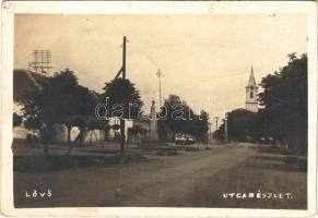 1929 Lövő, utca, templom, hősök szobra, emlékmű. photo (fa)